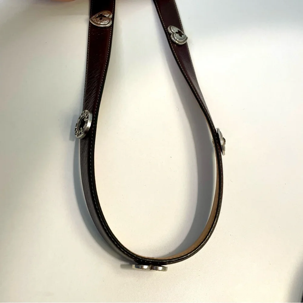 Brighton Vintage Brown Leather Silver Charm Belt Size M